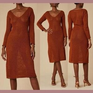 NWT Savannah Morrow Winona‎ open knit midi sweater dress in terracotta XXS